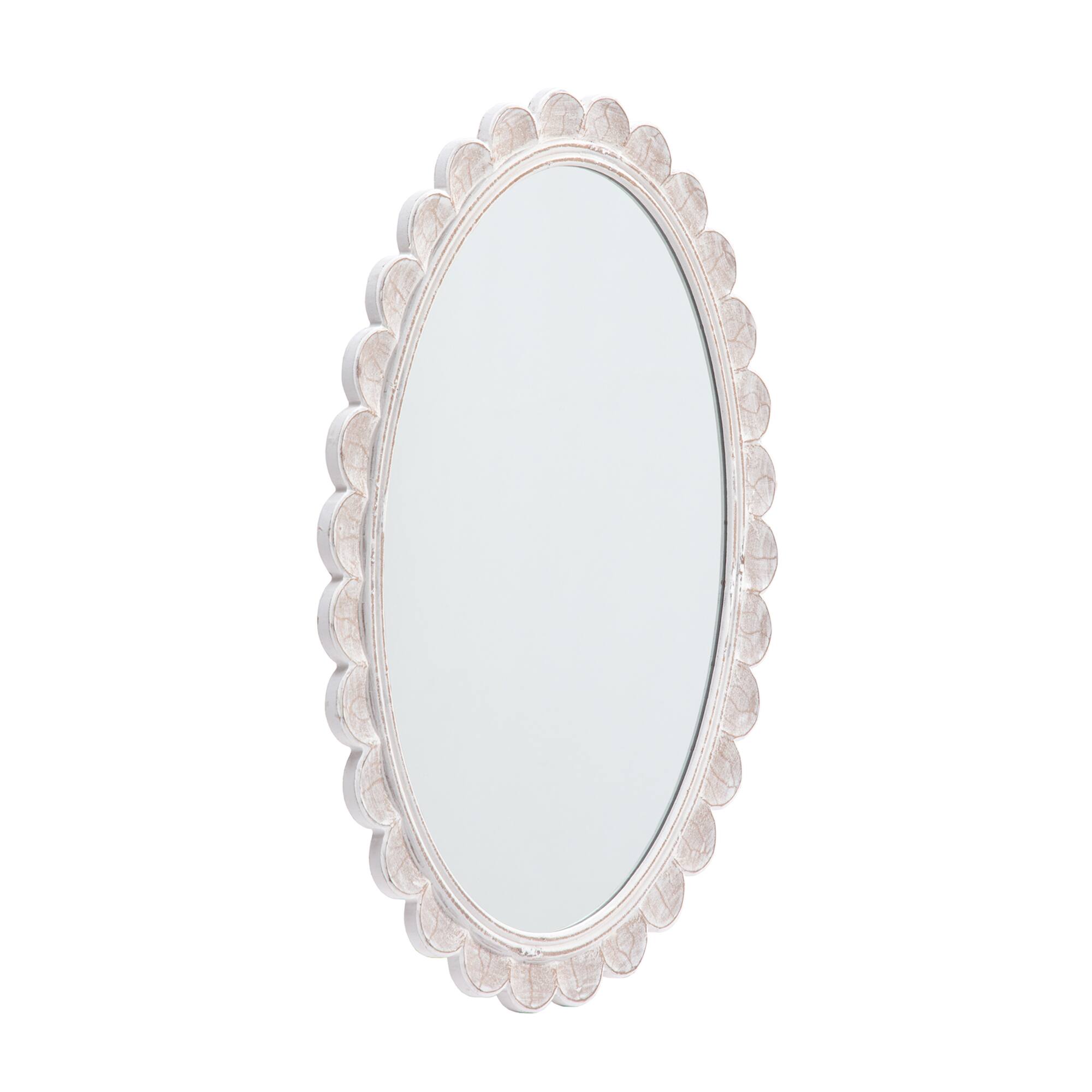Habitat Carai 30" Distressed White Mirror with Scalloped Frame
